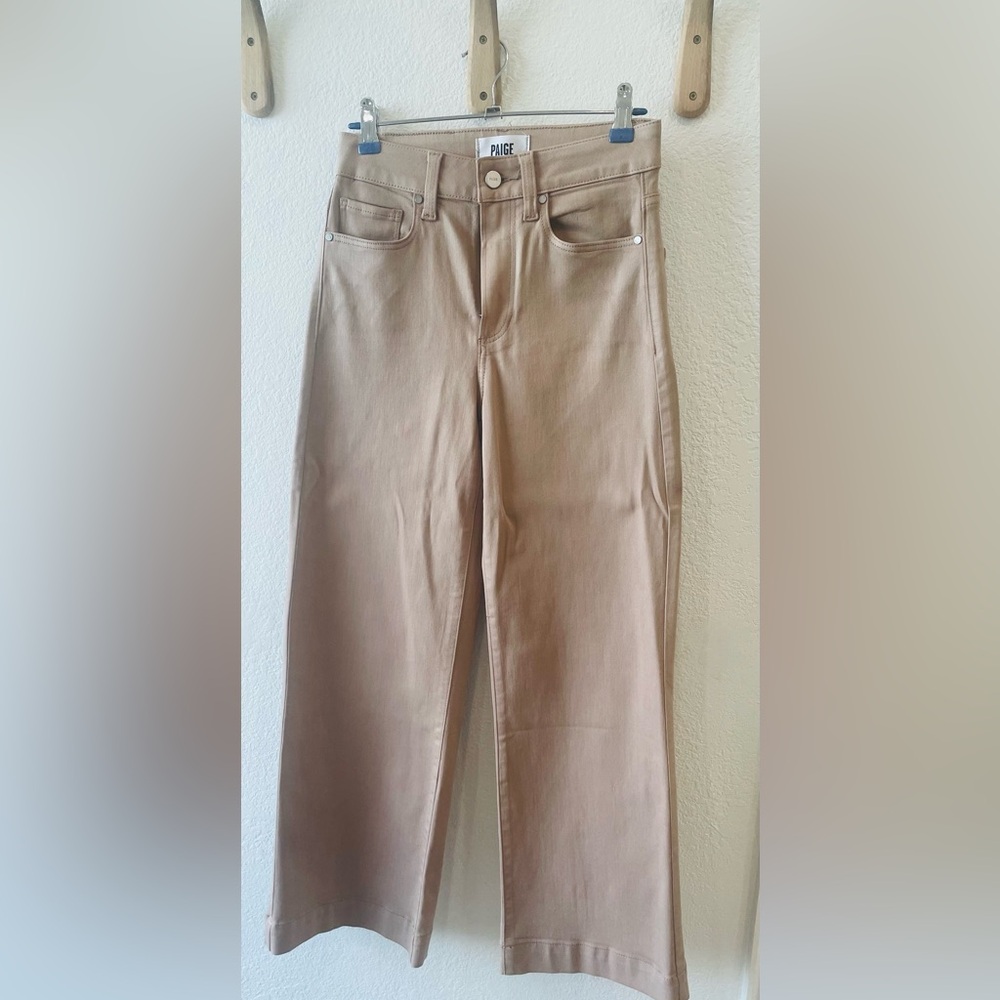 NWOT Paige Anessa Coated Wide Leg Ankle Jeans in French Latte Size 24 - Picture 2 of 3
